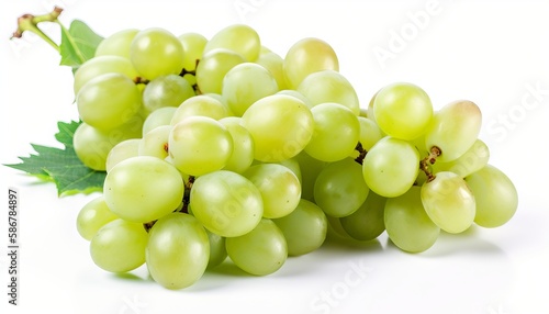 Branch of green grapes isolated on white background. Generative ai