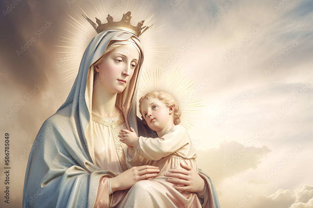 Holy Mary Mother of God and baby jesus , generative AI - obrazy, fototapety, plakaty 