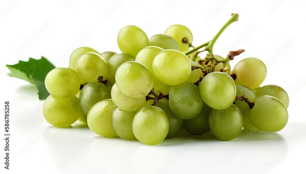 Branch of green grapes isolated on white background. Generative ai Branch of green grapes isolated on white background. Generative ai