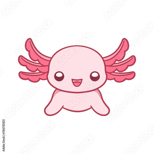 Happy axolotl head cartoon vector illustration. Cute underwater aquatic animal design for kids, clip art, pattern, print, etc. Simple flat style with outline.