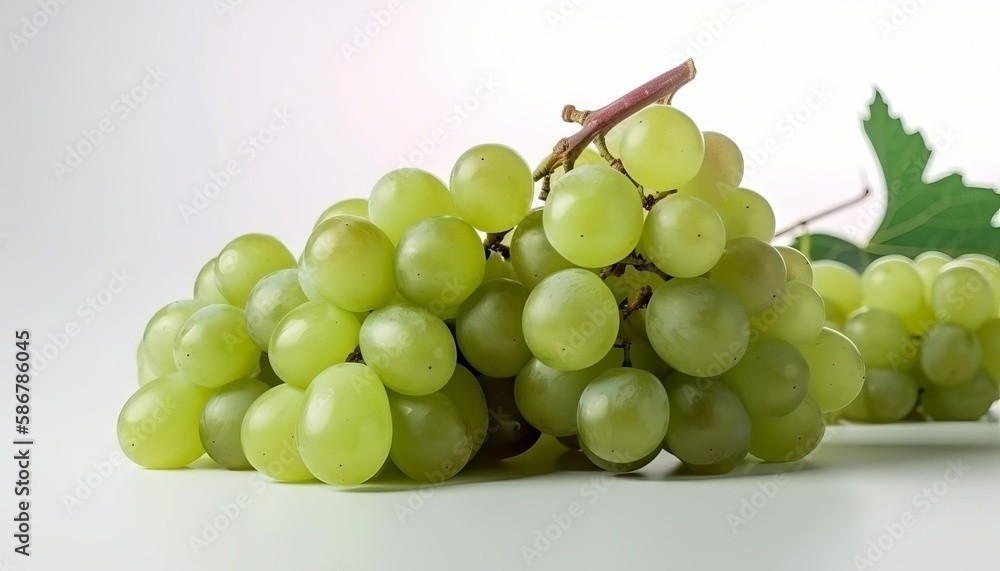 Branch of green grapes isolated on white background. Generative ai Branch of green grapes isolated on white background. Generative ai