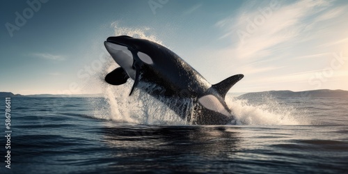 Killer Whale on ocean, Orca Jumping, Orcinus Orca, Generative AI © Ziyasier