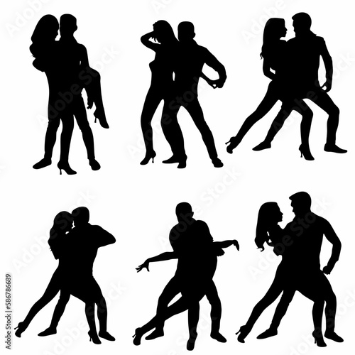Silhouette of dancing couple ballroom dancing, logo, icon