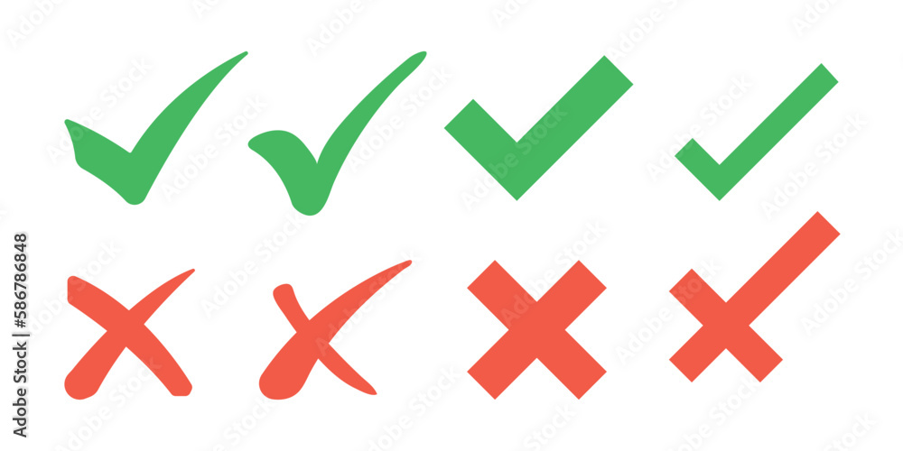 Checkmark and cross icons. Vector graphic illustration. For website design, logo, app, template, ui, etc. Checkmark and cross icons. Vector graphic illustration. For website design, logo, app, template, ui, etc.