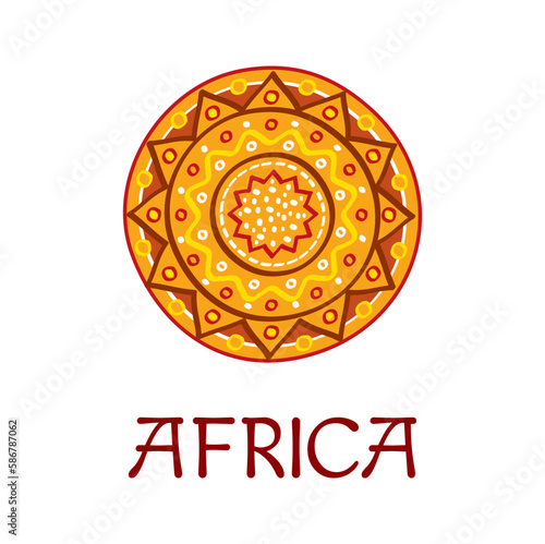Africa icon, African pattern or sun ornament for travel culture and tourism, vector symbol. African tribal ethnic art ornament for safari travel agency and South Africa tours or national festival