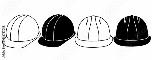 outline silhouette safety helmet icon set isolated on white background
