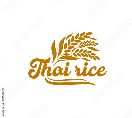 Thai rice icon, Asian organic food and Thailand cuisine vector package symbol. Premium quality natural cereals of rice ear and stalk sign for Thai rice label, Asian product store or food packaging