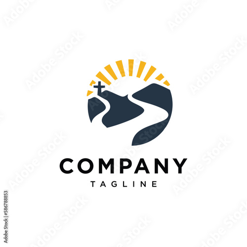 Church sun and hill logo icon vector template