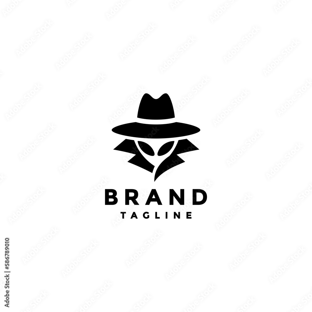 Alien Wearing Hat And Black Coat Logo Design. Strange Person Wearing Black Suit Alien Wearing Hat And Black Coat Logo Design. Strange Person Wearing Black Suit