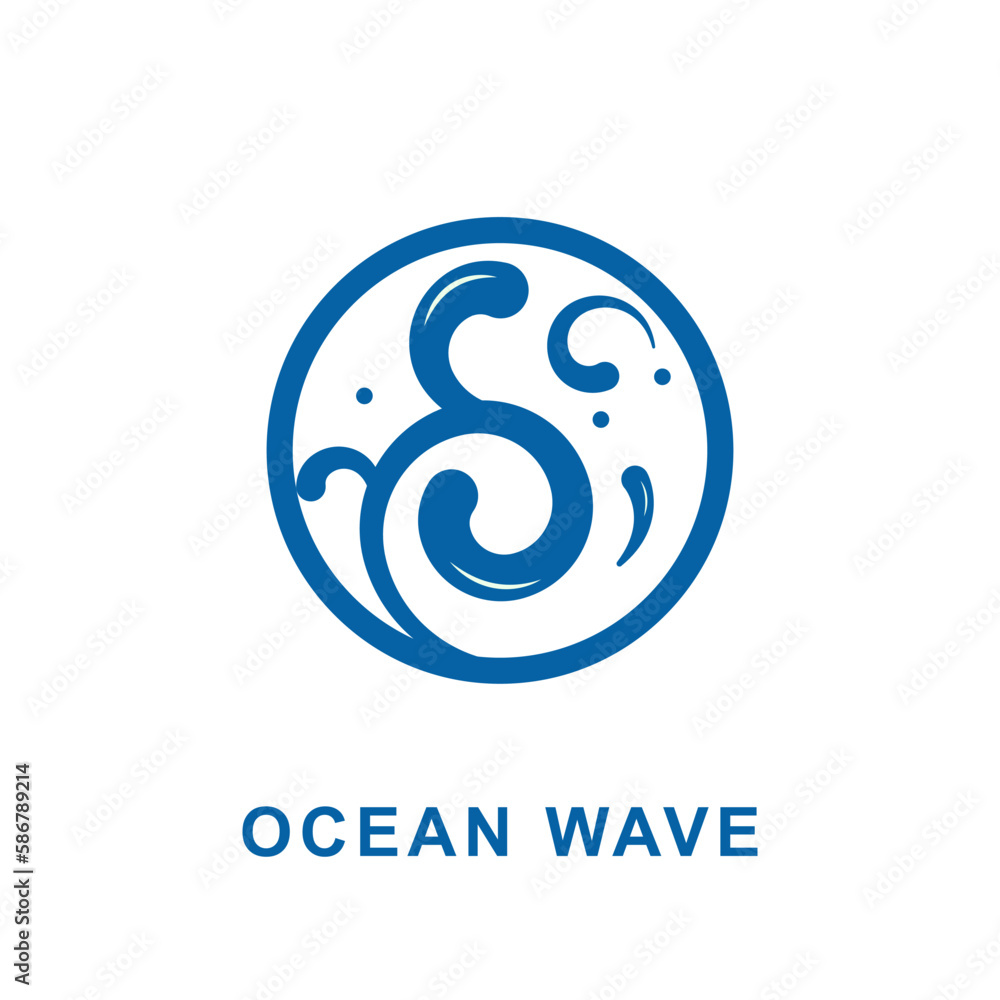 Waves and water Logo isolated round shape Logotype blue color Water splash illustration