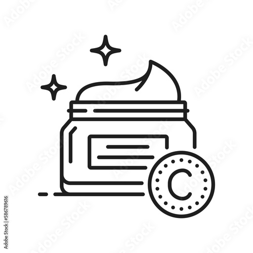 Cream with vitamin C, line icon for face skin care cosmetics, linear vector. Facial cream or moisturizer jar container with vitamin C for anti aging or face skin nutrition and skincare pictogram