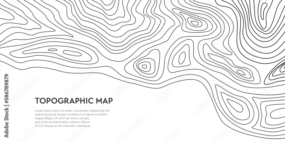 Topographic map grid, relief contour of mountain terrain lines, vector 