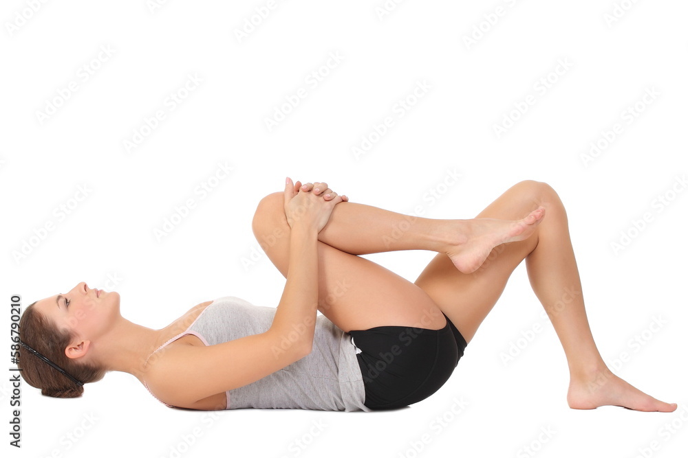 woman in yoga poses on a light background