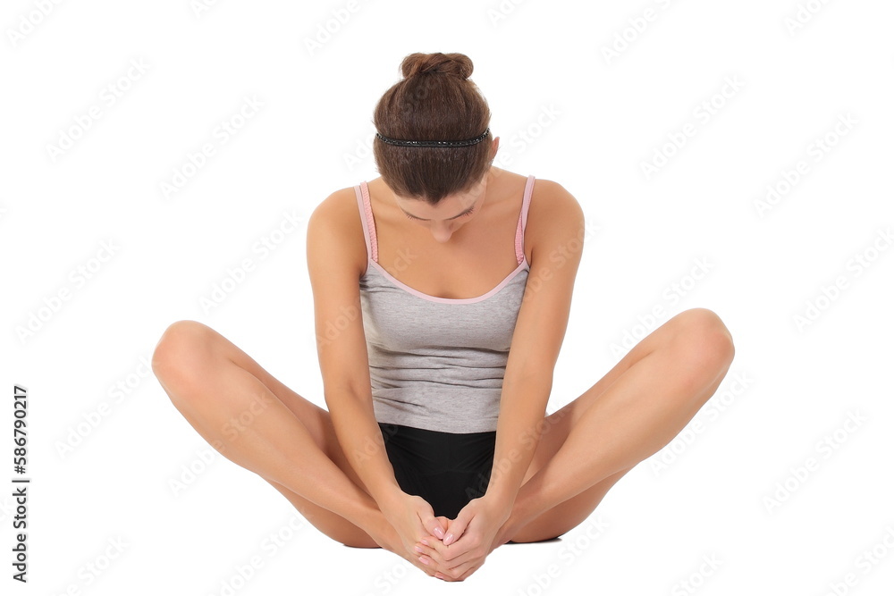 woman in yoga poses on a light background woman in yoga poses on a light background