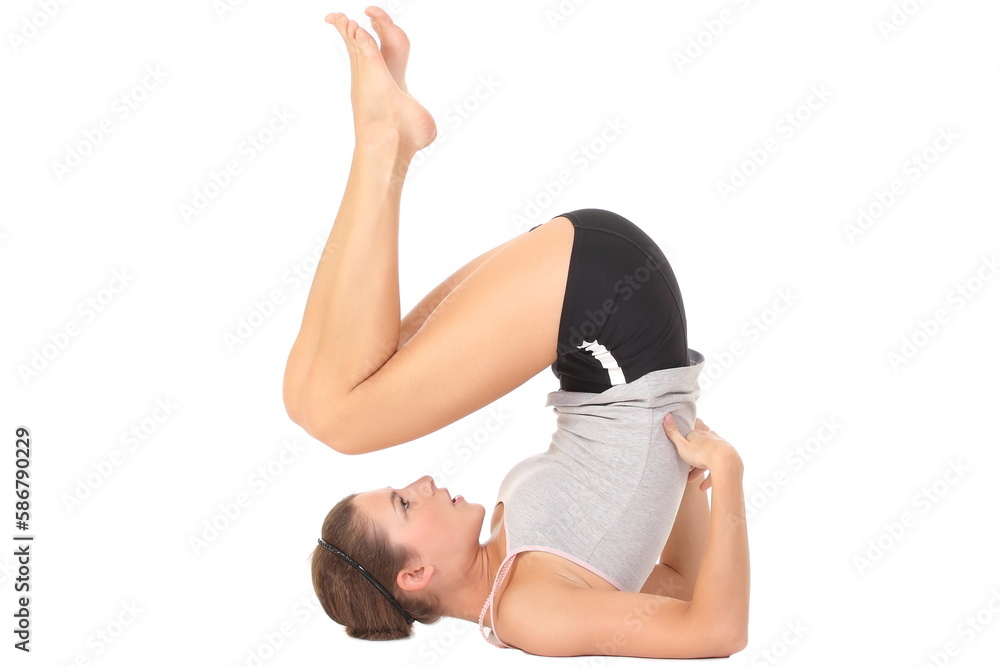 Fototapeta premium woman in yoga poses on a light background