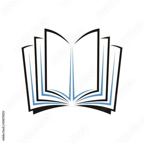 Opened book symbol or icon. Bookstore, literature teaching or college study abstract vector pictogram. University learning or science knowledge minimalistic emblem or sign with textbook symbol