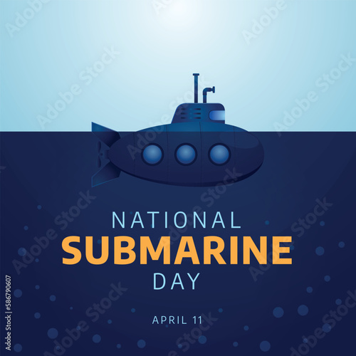 national submarine day. submarine day flat vector illustration. submarine sea illutration with bubble.