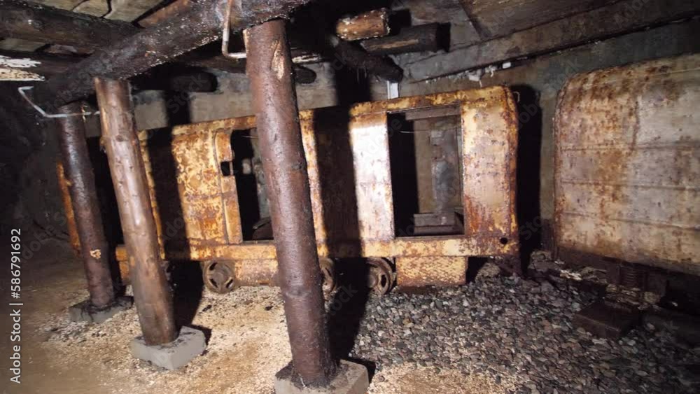 mining cart in abandoned mine, exploration mining cart in abandoned mine, exploration