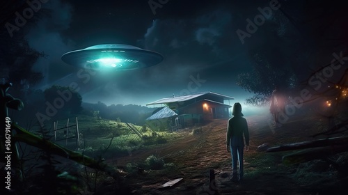 spaceship abducts a human - AI Generated