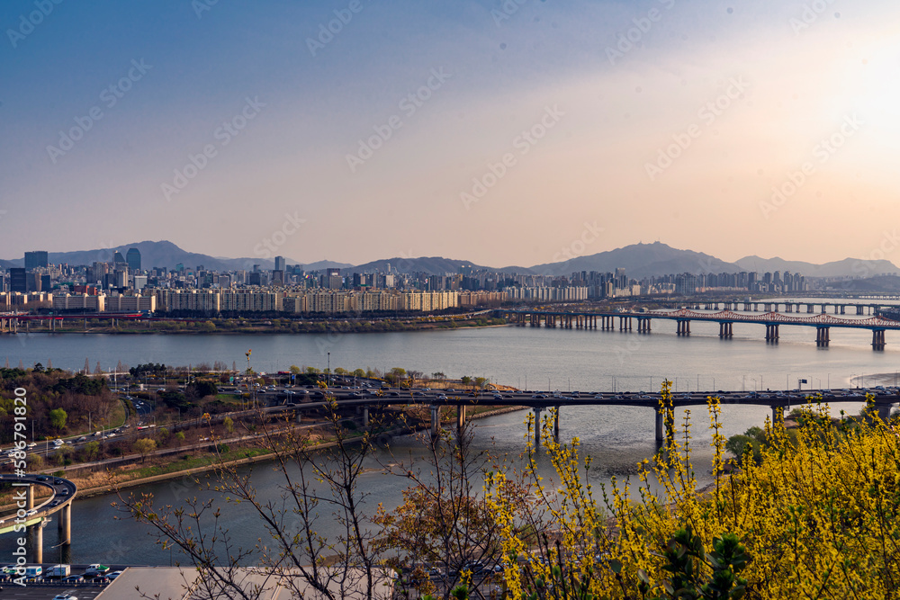 View of the gangnam side of the Hangang(river), Seoul, Korea