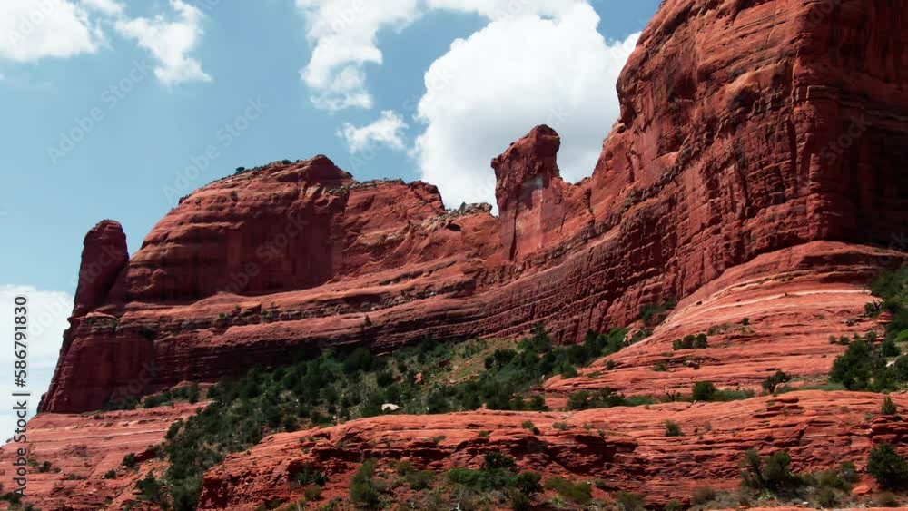 Majestic huge orange Sedona rock formation, in Arizona USA, aerial orbit Majestic huge orange Sedona rock formation, in Arizona USA, aerial orbit