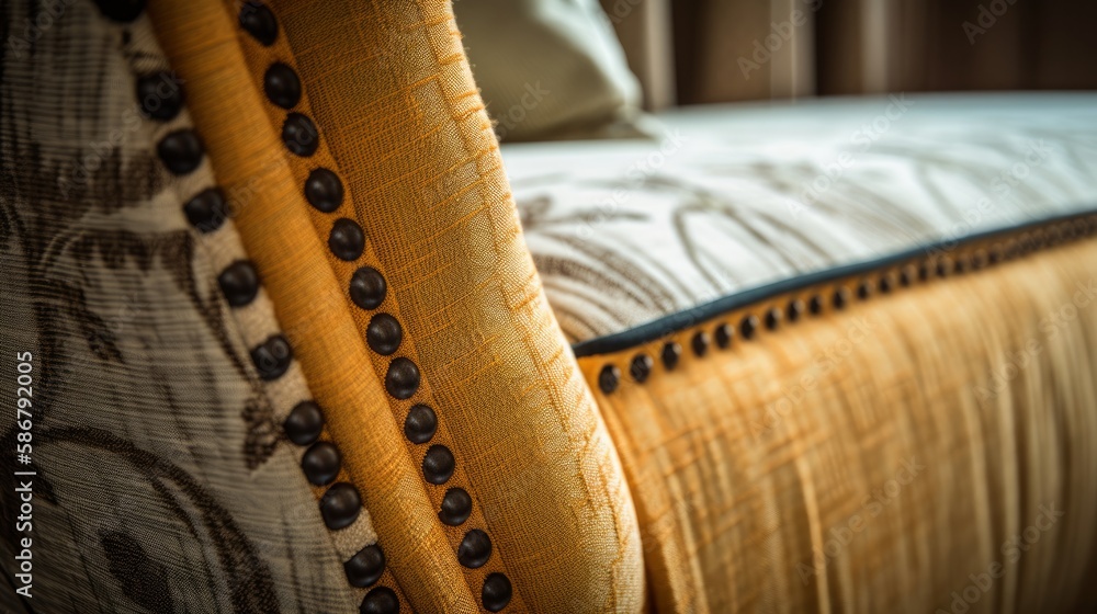 Obraz premium close up furniture element detail of upholstery sofa trimming fine detail design home interior concept, image ai generate