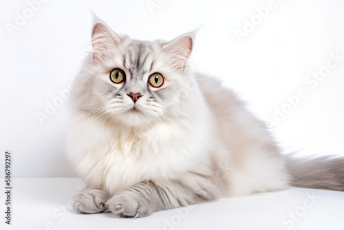 Siberian cat's pretty silver pet. livestock kitten with reduced sensitivity. Generative AI