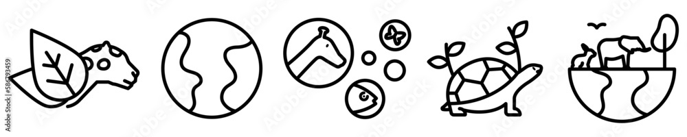 Conjunto de iconos de biodiversidad. Animales, plantas, naturaleza, ecosistemas. Concepto de vida, planeta. Ilustración vectorial Conjunto de iconos de biodiversidad. Animales, plantas, naturaleza, ecosistemas. Concepto de vida, planeta. Ilustración vectorial