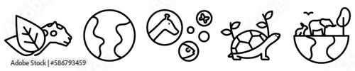 Conjunto de iconos de biodiversidad. Animales, plantas, naturaleza, ecosistemas. Concepto de vida, planeta. Ilustración vectorial