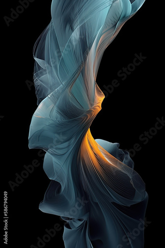 Abstract black background with layers of silk, liquid, 3d rendering generative AI tool