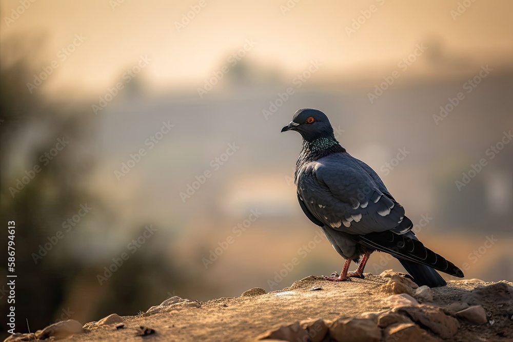 Fototapeta premium a homing bird perched on a piece of land. Generative AI