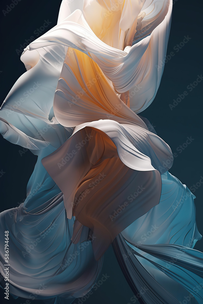 Abstract black background with white, yellow layers of silk, liquid, 3d rendering generative AI tool Abstract black background with white, yellow layers of silk, liquid, 3d rendering generative AI tool
