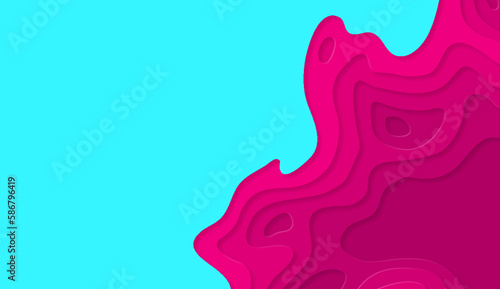 Abstract multi layers effect 3D papercut gradient banner. Smooth origami shape paper cut light blue and magenta texture, topographic relief imitation background vector illustration