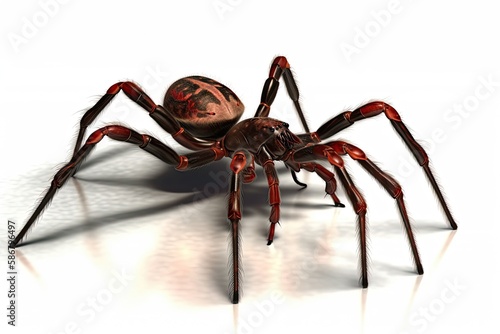 Fantasy spider on the floor with a shadow, side view, isolated on a white backdrop, illustration. Generative AI