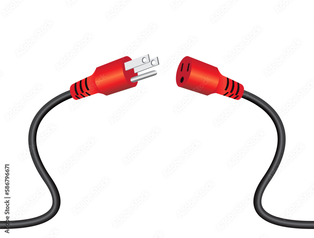 Electric socket with a red plug. Connection and disconnection concept. Internet connection error 404 logo sign. Vector illustration image. Isolated on white background. Electric socket with a red plug. Connection and disconnection concept. Internet connection error 404 logo sign. Vector illustration image. Isolated on white background.