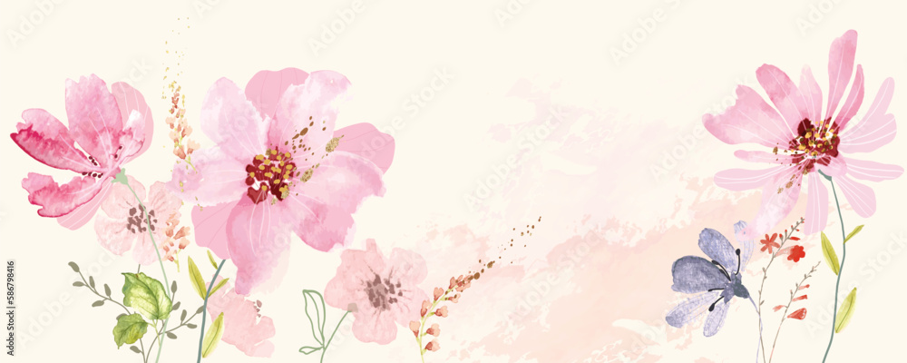 seamless watercolor arrangements with small flower. Botanical illustration minimal style.