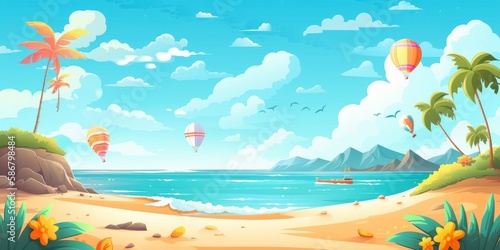 Colorful Summer time background with tropical lanscape view. generative AI