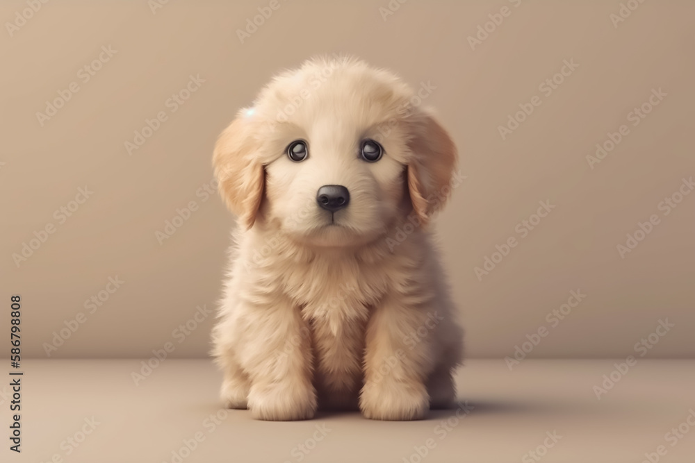 Very cute golden retrieve puppy 3d render. Generative AI