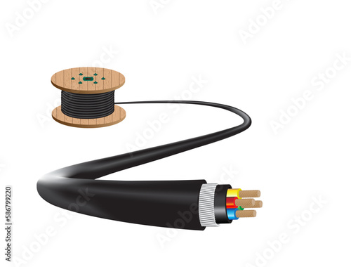 Electrical wire on white background. Copper wire is the electric conductor of urban society. Vector realistic illustration.