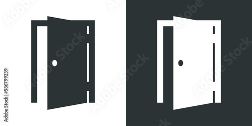 Open doors push or pull simple icons vector illustration on black and white background