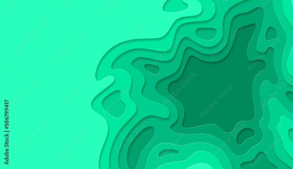 Paper cut topography relief imitation, turquoise color multi layers banner. Abstract water flowing liquid texture art design, origami paper cut layer smooth shape vector illustration Paper cut topography relief imitation, turquoise color multi layers banner. Abstract water flowing liquid texture art design, origami paper cut layer smooth shape vector illustration