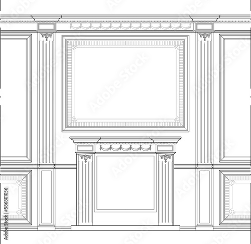 Vector illustration sketch of classic fireplace place