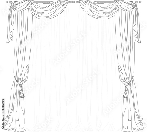Vector sketch illustration of door opening curtain