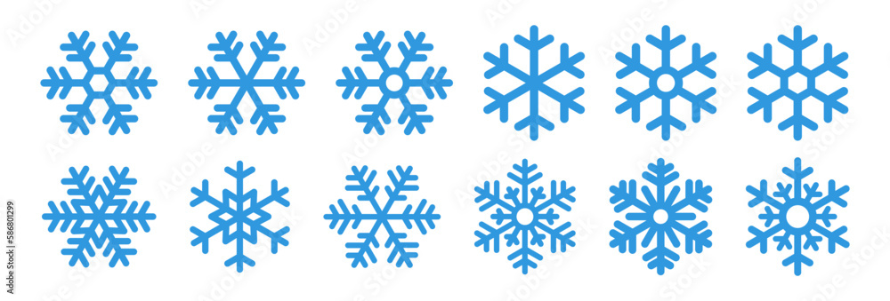 Set blue snowflake icons collection isolated on white background. Set blue snowflake icons collection isolated on white background.