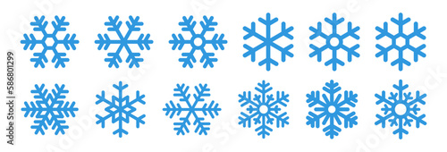 Set blue snowflake icons collection isolated on white background.  photo