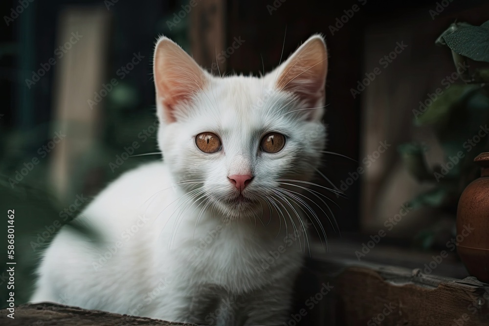 at home, a lovely white kitten. Generative AI