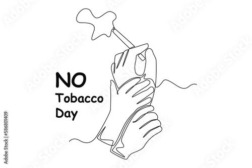 Continuous one-line drawing children forbid their father to smoke. No tobacco day concept single line draws design graphic vector illustration