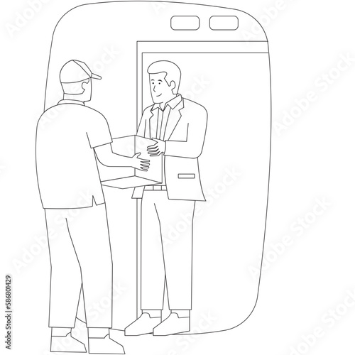 Delivering Package Delivery 2D Outline Illustrations