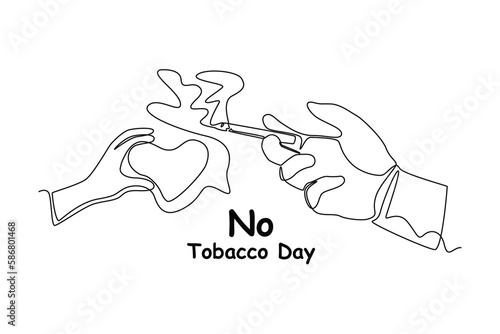 Continuous one-line drawing a hand-giving love for no tobacco day. No tobacco day concept single line draws design graphic vector illustration