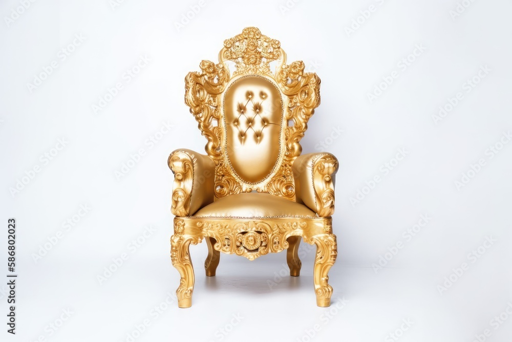 Isolated on a white background, a golden chair. piece of design with a clipping path. Generative AI Isolated on a white background, a golden chair. piece of design with a clipping path. Generative AI